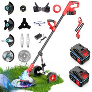 20000 RPM Electric Weed Wacker Cordless, 12″ Brushless Weed Eater Battery Powered with Wheel, 4-in-1 Grass Trimmer/Brush Cutter/String Trimmer, Lawn Mower Edger Stringless Weed...