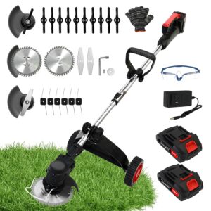 ALSO GO 21V Electric Cordless Weed Wacker, 3-in-1 Weed Eater with 2-Battery Powered, Lawn Mower/Grass Trimmer/Lawn Edger with 3 Types Blades, Stringless Grass Wacker with Wheels...