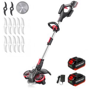 Blade Weed Wacker with Wheels, Electric Weed Wacker Cordless, 3-in-1 Brush Cutter & Edger & Mini-Mower with 4.0Ah Battery and Charger, 30+Mins & Brushless Motor, K&GO Force (Two...