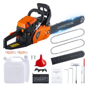 CHANGE MOORE 20Inch 62CC Gas Powered Chainsaw with 2Pcs Chainsaw Chain, 550 ml Fuel 260 ml Oil Tanks, 2-Cycle Engine, Automatic Chain Oiler Petrol Gasoline Chainsaws for Wood...