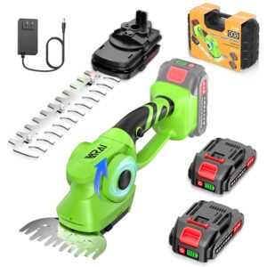 Cordless Hedge Trimmer, 2-in-1 Hedge Trimmer, Ultra Long Battery Life with Battery*2, high-Power and high-Capacity Grass Trimmer for Gardens, Yards and lawns, Including Charger