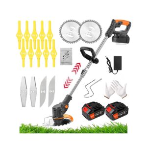 Cordless Lawn Mower with Battery and Charger,21V Lawn Trimmer Grass Edger with Two 2.0Ah Li-Ion Battery Powered & 3 Cutting Blade Types, Compact Power Tool for Lawn Yard Work,...