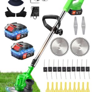 Cordless Weed Wacker Battery Powered,4-in-1 Grass Trimmer/Brush Cutter with 4 Types Blades, 21V Weed Electric Eater with 3.0Ah Battery*2 for Lawn Care and Yard Work