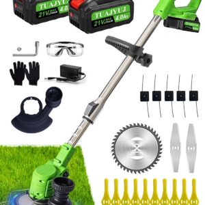Electric Weed Wacker Cordless 21V Battery Powered Weed Cordless Eater with 2x4.0Ah Batteries Stringless StringTrimmer and Edger Contains 4 Blades Lightweight Brush Cutter for...
