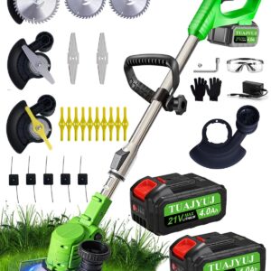 Electric Weed Wacker Cordless,4-in-1 Weed Trimmer/Lawn Edger, with 4 Types Blades,21V Weed Electric Eater,with 2Pcs 4.0Ah Batteries,Lawn Care and Yard Work