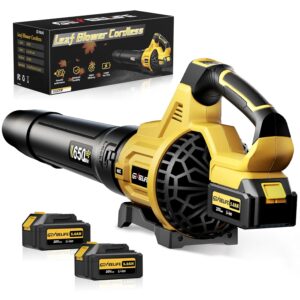 Leaf Blower Cordless, 650CFM & 3 Speed Levels, Electric Cordless Leaf Blower with 2 * 5.0Ah Battery Powered, Blowers for Lawn Care, Yard, Blowing Leaves, Dust, Snow