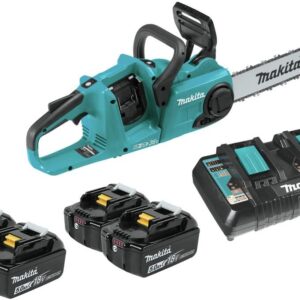 Makita XCU03PT1 18V X2 (36V) LXT Lithium-Ion Brushless Cordless 14" Chain Saw Kit with, 4 Batteries (5.0Ah)
