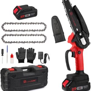 Mini Rechargeable Chainsaw with Batteries by LivingSURETM, Portable Electric Chainsaws Cordless, Handheld Chain Saw for Tree Branch Trimming and Pruning, Household and Garden