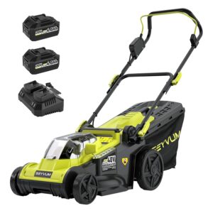 SEYVUM 40V 16-inch Cordless Lawn Mower with 45L Grass Collection Bag, 6 Position Height Adjustment Electric Lawn Mower, 2 x 20V 4.0Ah Battery Powered Push Lawnmower, 2.4A Fast...