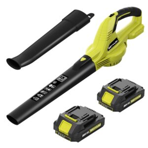 SEYVUM Leaf Blower, 20V Cordless Blower with 2 x 2.0Ah Battery, Electric Leaf Blowers for Lawn Care, 320 CFM 150 MPH Battery Powered Leaf Blower, for Patio, Garden Cleaning,...