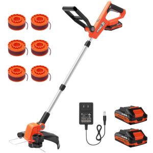 VARSK 20V String Trimmer Cordless, 12 Inch 2 in 1 Trimmer and Edger, Automatic Line Feed, Includes 2 X 2.0Ah Batteries/1 X Fast Charger/6 X Spare Spools, for Lawn, Garden, etc