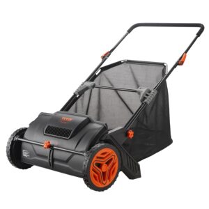 VEVOR Push Lawn Sweeper, 21inch Leaf & Grass Collector, Heavy Duty Thickened Steel Durable to Use with Large Capacity 3.5 cu. ft. Mesh Collection Hopper Bag, 2 Spinning Brushes