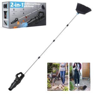 Outdoor Broom with Leaf Blower, Small Cordless Leaf Blower Long Handle Broom, Lightweight Handheld Blower Rechargeable Air Duster Broom Blower,Lawn Yard Patio Garden Balcony RV...
