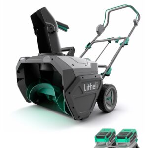 Litheli 2x20V Cordless Snow Blower, 20'' Brushless Electric Snow Thrower with Wheels, 180° Adjustable Chute, LED Lights, Battery & Charger Included, Heavy Duty for Driveway Patio